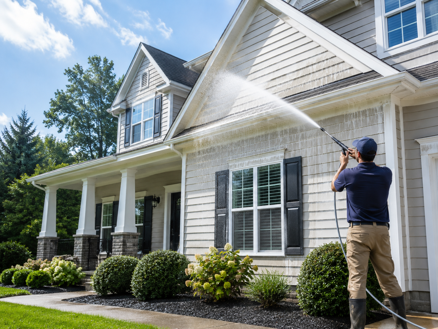 Low-pressure house wash on home siding